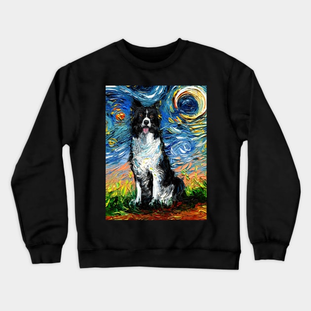 Border Collie Starry Night Crewneck Sweatshirt by sagittariusgallery